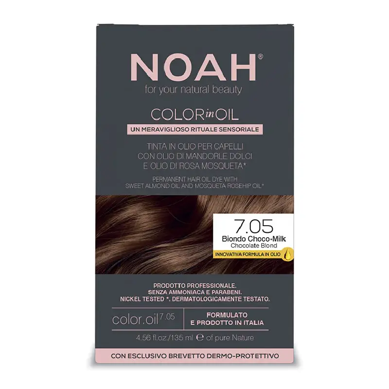 Vopsea de par permanenta fara amoniac, 7.05 Chocolate Blond, Color in Oil, 135 ml, Noah