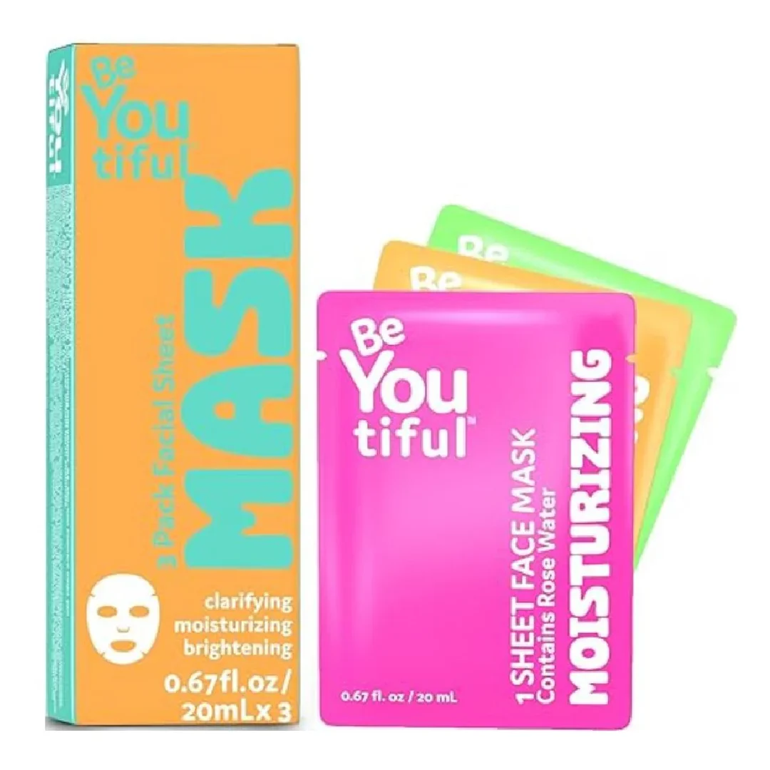 Set 3 masti faciale tip servetel, pentru adolescenti si tineri, 20 ml*3, BeYoutiful
