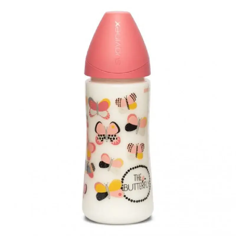 Biberon cu debit dens, fluture roz, Fusion, 360 ml, Suavinex
