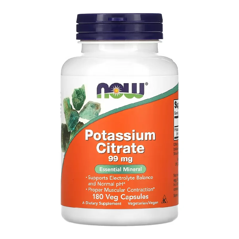 Potasiu Citrat, 99 mg, 180 capsule vegetale, Now Foods
