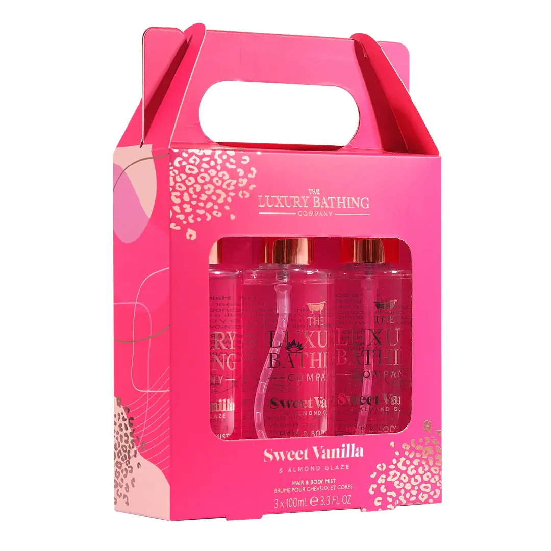 Set cadou Spray-uri parfumate Tempting Trio, Sweet Vanilla&Almond Glaze, 3*100 ml, The Luxury Bathing Company