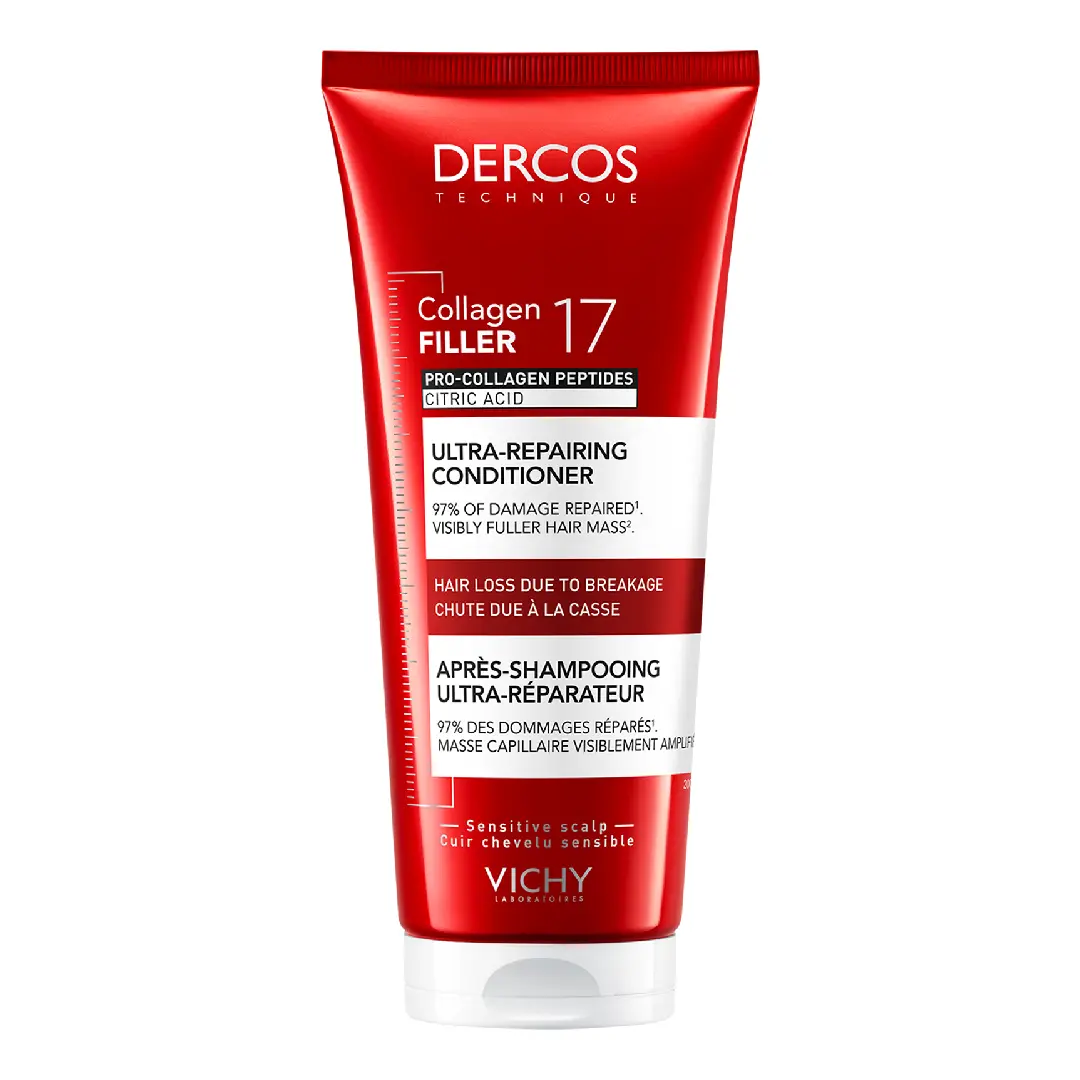 Balsam ultra-reparator cu peptide Pro-Colagen si acid citric Dercos Collagen 17 Filler, 200 ml, Vichy