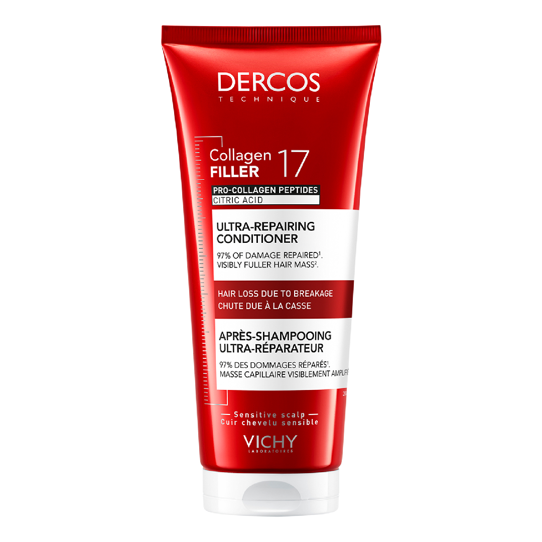 Balsam ultra-reparator cu peptide Pro-Colagen si acid citric Dercos Collagen 17 Filler, 200 ml, Vichy