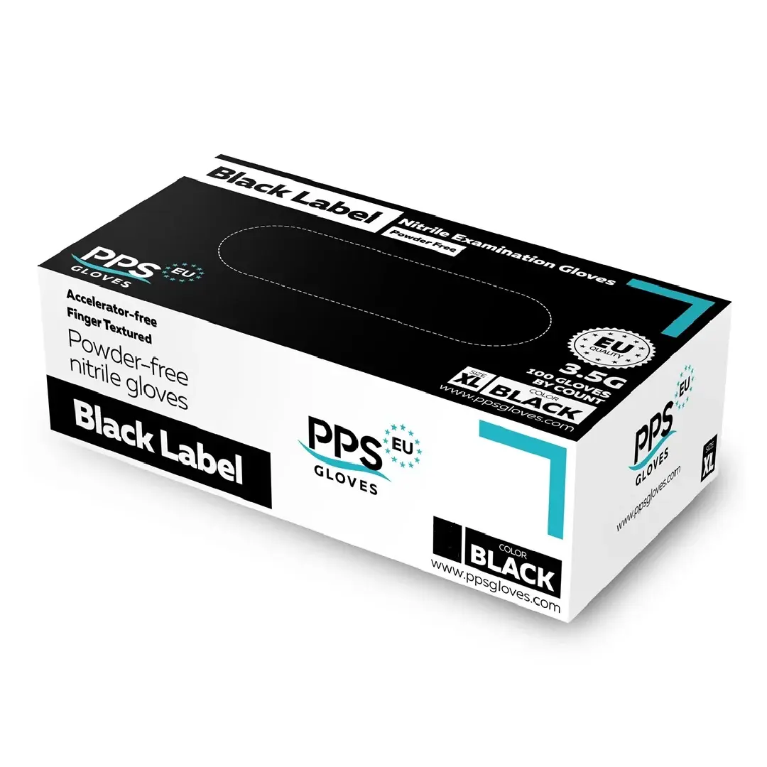 Manusi negre nepudrate din nitril Black Label PPS, 100 bucati, PPS Gloves-S