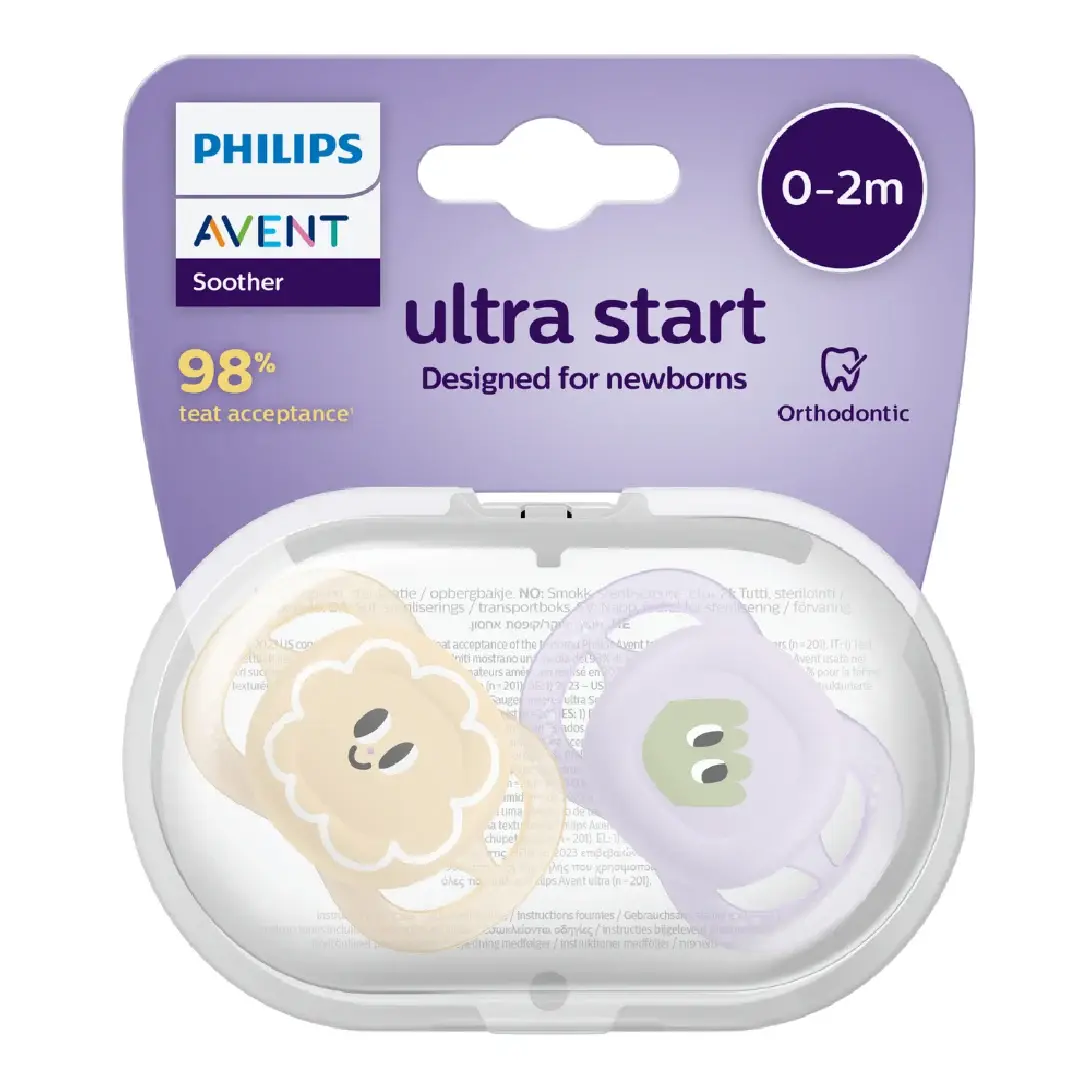 Suzete Ultra Start, 0-2 luni, SCF075/13, Eyes, 2 bucati, Philips Avent