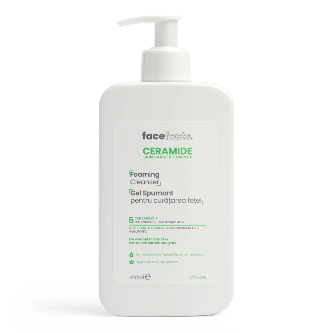 Gel spumant pentru curatarea fetei Ceramide, 400ml, Face Facts