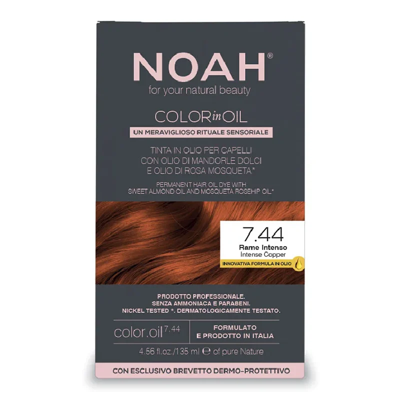 Vopsea de par permanenta fara amoniac, 7.44 Intense Copper, Color in Oil, 135 ml, Noah