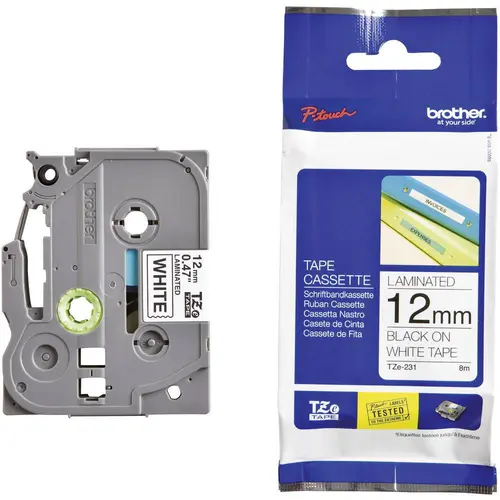 Banda laminata Brother TZE231 12mm (negru/alb)