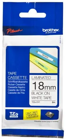 Banda laminata Brother TZE241, 18mm/8m (Negru/Alb)