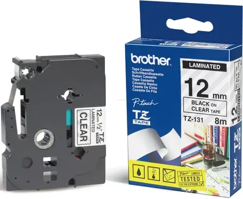 Banda laminata Brother TZ 8m/12mm (Negru/transparent)