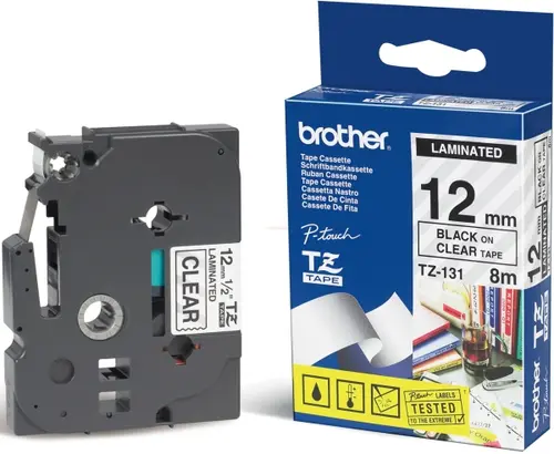 Banda laminata Brother TZ 8m/12mm (Negru/transparent)