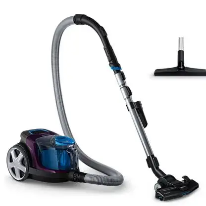 Aspirator fara sac Philips PowerPro Compact FC9333/09, 650 W, PowerCyclone 5, Perii TriActive, Parchet, Filtru Anti-Alergic, Negru/Mov