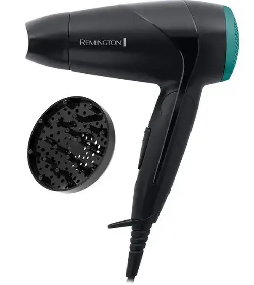 Uscator de par compact Remington On The Go D1500, 2000 W, 2 setari (Negru/Verde)