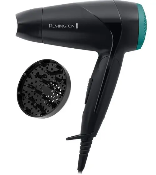 Uscator de par compact Remington On The Go D1500, 2000 W, 2 setari (Negru/Verde)