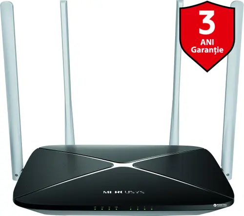Router Wireless Mercusys AC12, Dual Band, 1200 Mbps, 4 Antene Externe (Negru)