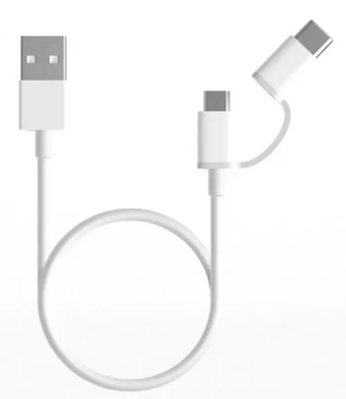 Cablu de date Xiaomi Mi 2 in 1 SJV4083TY, Micro USB si Type-C (Alb)