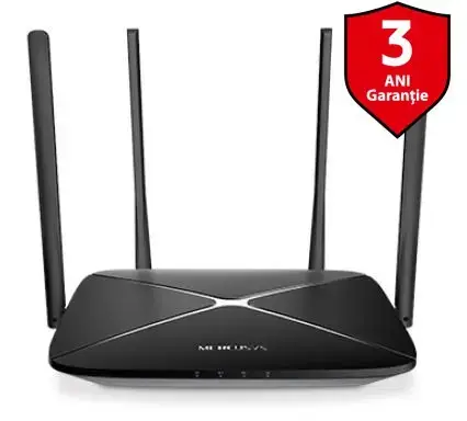 Router Wireless Mercusys AC12G, Gigabit, Dual Band, 1200 Mbps, 4 Antene externe (Negru)