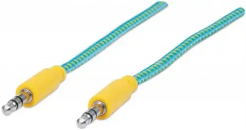 Cablu Audio Manhattan MHT394086, Jack 3.5 mm - Jack 3.5 mm, 1.8 m (Bleu/Galben)
