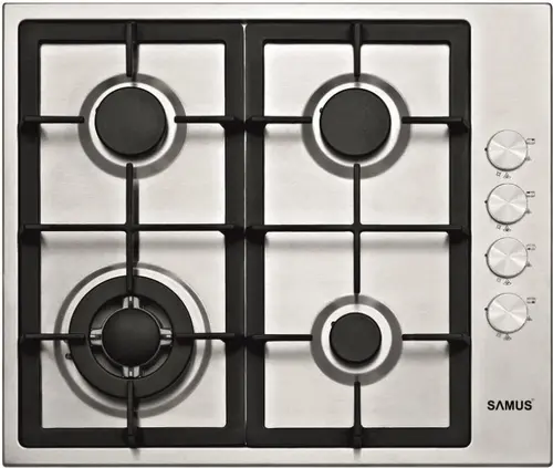 Plita incorporabila Samus PSG-64SX4, Gaz, 4 arzatoare, Arzator Wok, Aprindere electrica (Inox)