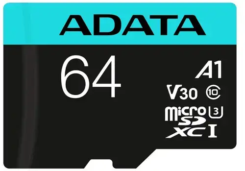 Card de memorie ADATA Premier, MicroSDXC, 64GB, UHS-I, Class 10, U3 + Adaptor microSD