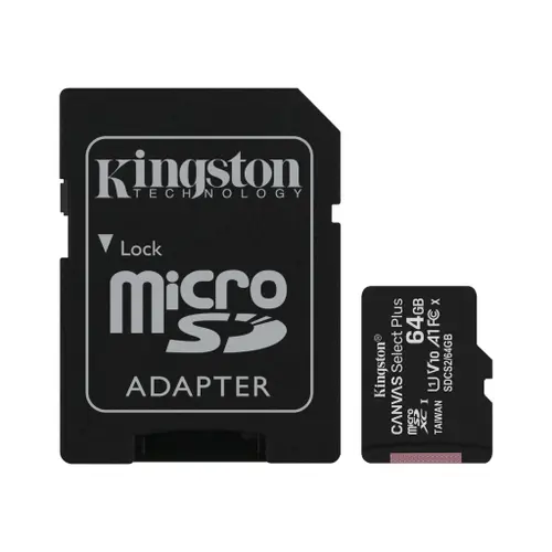 Card de memorie MicroSD Kingston Canvas Select Plus, 64GB, UHS-I, Class 10 + Adaptor  SD