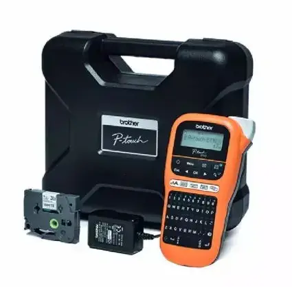 Sistem de etichetare Brother P-touch PT-E110VP, transfer termic, afisaj LCD, tastatura QWERTY, cutter (Portocaliu)