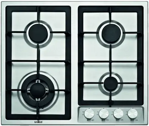 Plita incorporabila Samus PSG-64SX1, Gaz, 4 arzatoare, Arzator Wok, Sistem de siguranta (Inox)