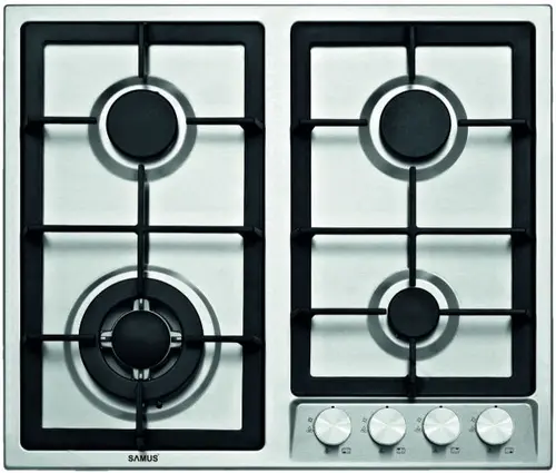 Plita incorporabila Samus PSG-64SX1, Gaz, 4 arzatoare, Arzator Wok, Sistem de siguranta (Inox)