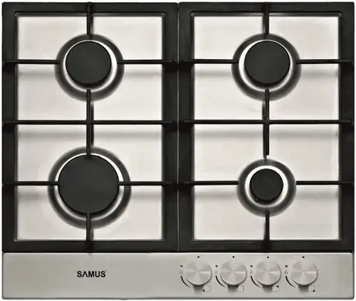Plita incorporabila Samus PSG-64SX3, Gaz, 4 arzatoare, Arzator Wok, Aprindere electrica (Inox)