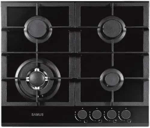 Plita incorporabila Samus PSG-64SG1, Gaz, 4 arzatoare, Arzător WOK, Aprindere electrica (Negru)