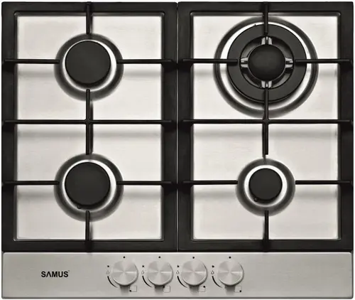 Plita incorporabila Samus PSG-64SX2, Gaz, 4 arzatoare, Arzator Wok, Aprindere electrica (Inox)