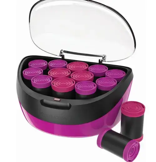 Trusa de bigudiuri electrice Remington Jumbo Curls H5670, 12 bigudiuri, 2 marimi extra mari, Invelis catifea, Ionizare, Nucleu ceara (Mov)