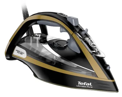 Fier de calcat Tefal Ultimate Pure FV9865, 3000 W, 250 g/min, 350 ml, oprire automata (Negru/Auriu)
