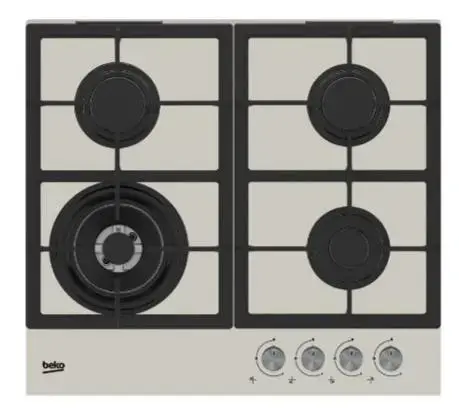 Plita incorporabila Beko HILW64225SBG, Gaz, 4 Arzatoare, Arzator Wok, 60 cm (Gri)