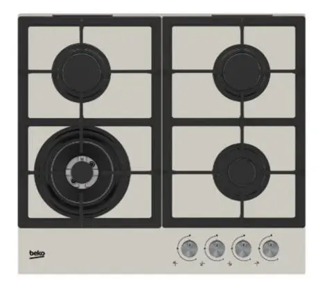 Plita incorporabila Beko HILW64225SBG, Gaz, 4 Arzatoare, Arzator Wok, 60 cm (Gri)