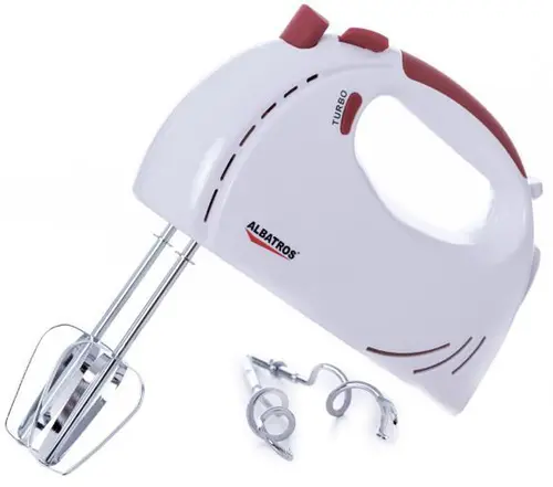 Mixer de mana Albatros MXA200, 200W, 5 viteze (Alb/Rosu)