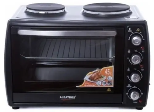 Cuptor electric Albatros A45BP2, 45 L, 1800 W + 2 arzatoare 1000/700 W (Negru)
