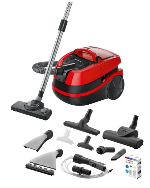 Aspirator cu spalare Bosch BWD421PET, 2100 W, filtru Hepa, perii Turbo/ saltea, reglare electronica a puterii (Rosu/Negru)