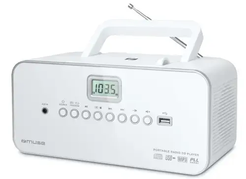 Micro Sistem Audio Portabil Muse M-28 RDW MSE00075, CD-Player, Radio, AUX-in (Alb)