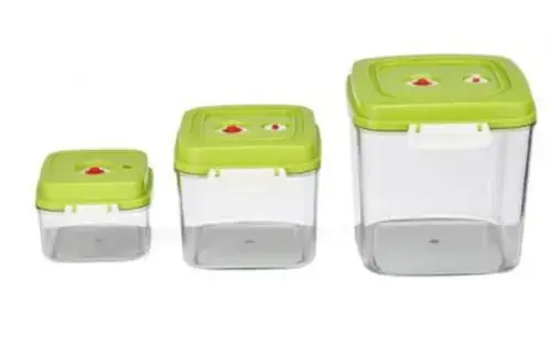 Set caserole pentru vidat Heinner HAV-CUPS, 0.5 L, 1.4 L, 3 L (Transparent/Verde)