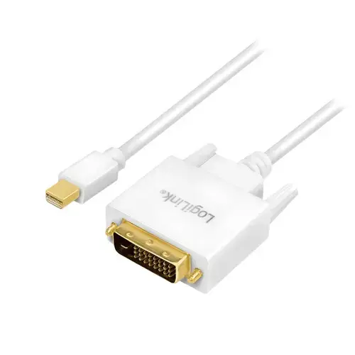 Cablu LOGILINK CV0137, Mini-DisplayPort - DVI-D DL, 1.8m, conectori auriti, Full HD/60Hz (Alb)