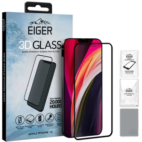 Folie Protectie Sticla Temperata Eiger 3D EGSP00621 pentru Apple iPhone 12 mini (Transparent/Negru)