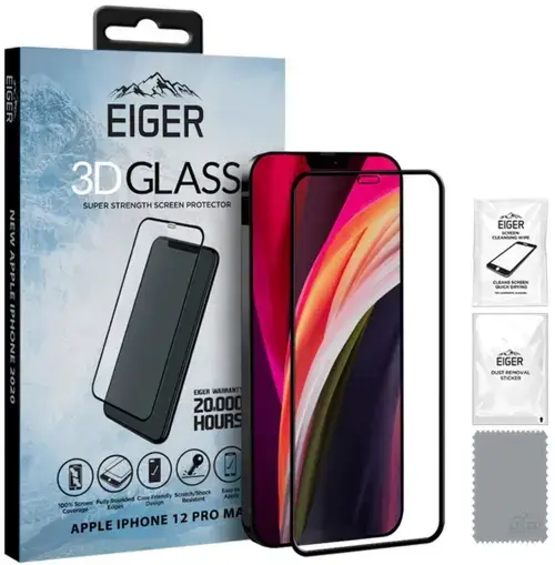 Folie Protectie Sticla Temperata Eiger 3D EGSP00623 pentru Apple iPhone 12 Pro Max (Transparent/Negru)