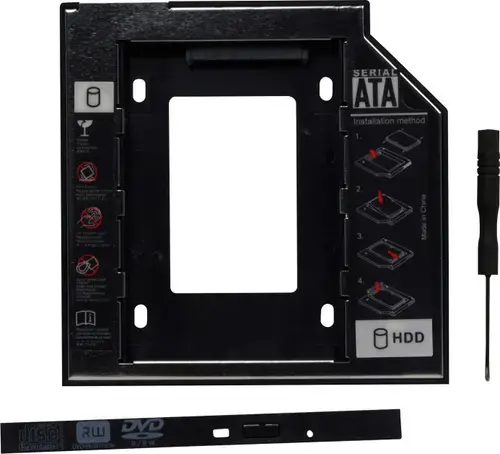 Rack intern Spacer SPR-25DVDI, interfata SATA, 9.5mm, compatibil cu HDD/ SSD 5.25inch - 2.5inch (Negru)