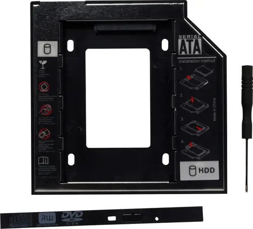 Rack intern Spacer SPR-25DVDI, interfata SATA, 9.5mm, compatibil cu HDD/ SSD 5.25inch - 2.5inch (Negru)