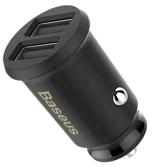 Incarcator Auto Baseus Grain, 2 porturi USB, 5 V, 2x 3.1 A, iluminare LED (Negru)