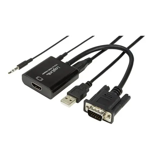 Cablu  LOGILINK CV0060, VGA/Jack 3.5mm - HDMI, 15cm, Full HD/60Hz, alimentare  USB (Negru)