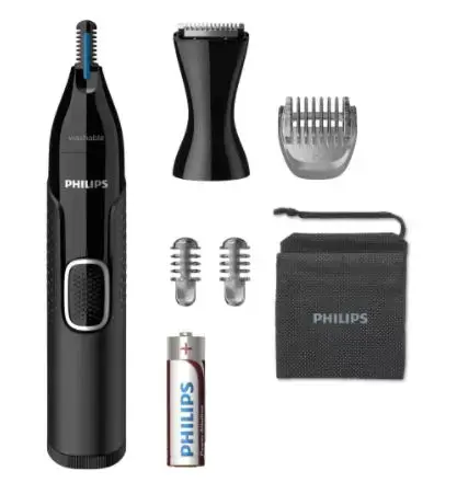 Trimmer pentru nas/urechi Philips NT5650/16, Utilizare umed si uscat, 2 pipteni 3-5 mm (Negru)