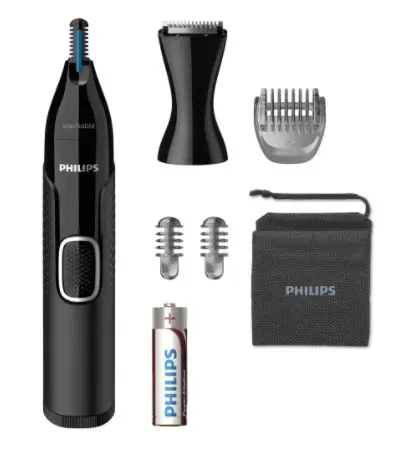 Trimmer pentru nas/urechi Philips NT5650/16, Utilizare umed si uscat, 2 pipteni 3-5 mm (Negru)