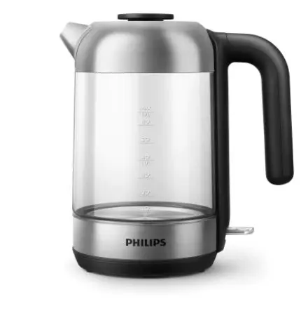 Fierbator din sticla Philips HD9339/80, 1.7 L, 2200 W, Indicator luminos, Capac detasabil, Baza rotativa (Argintiu/Negru)